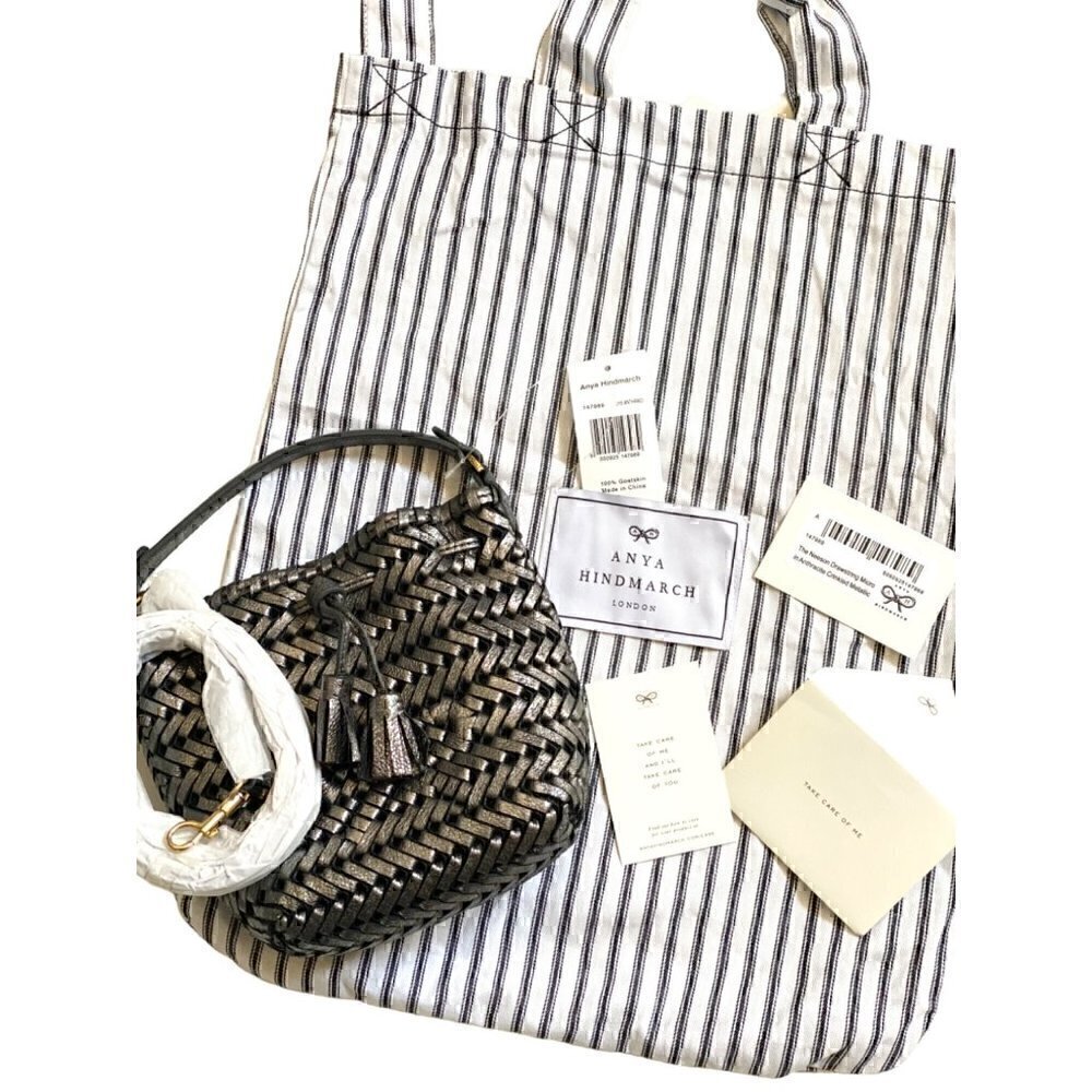 Anya Hindmarch Leather Neeson Drawstring Micro‎ Bag Anthracite Bucket Crossbody